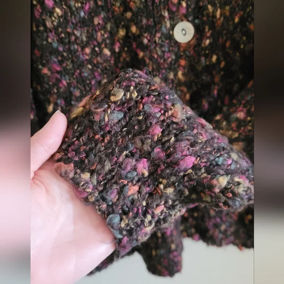 Speckled Knit Button-Front Cardigan in Dark Brown with Pink - Picture 3 of 9